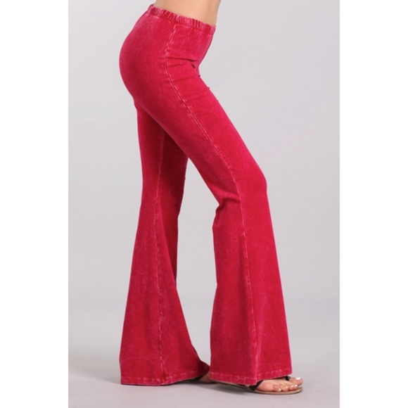 Raspberry Boho Mineral Wash Flared Pants - Picture 3 of 6